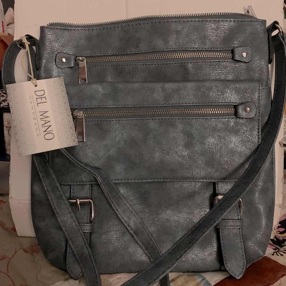 DEL MANO Crossbody Handbag Purse Distress Blue NWT